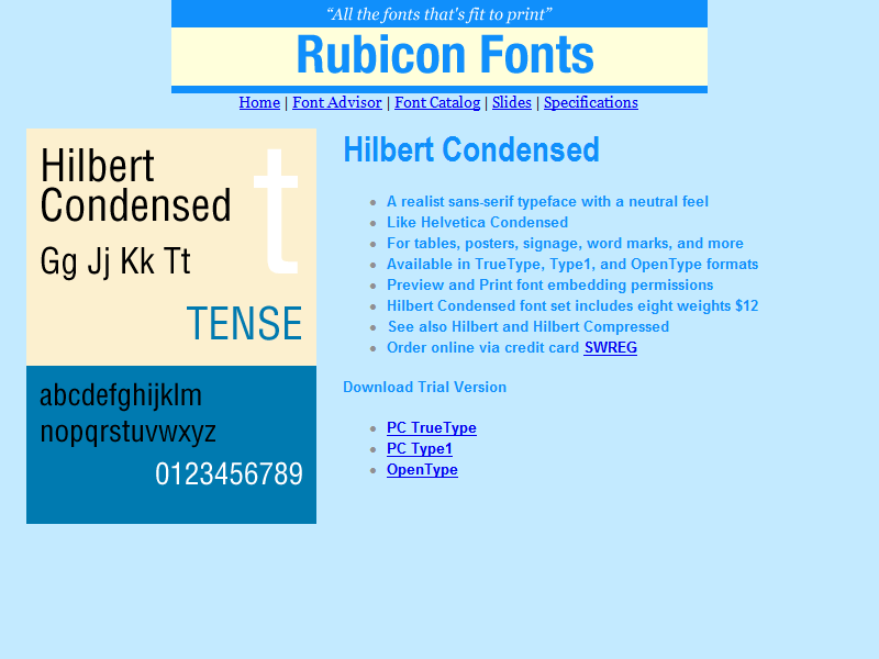 Click to view Hilbert Condensed Font OpenType 2.00 screenshot