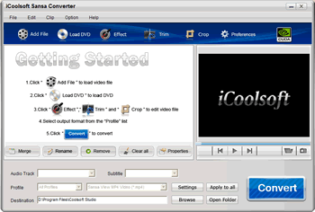 Click to view iCoolsoft Sansa Converter 3.1.06 screenshot