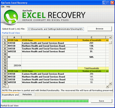 Click to view Recover Excel Content 2.5 screenshot
