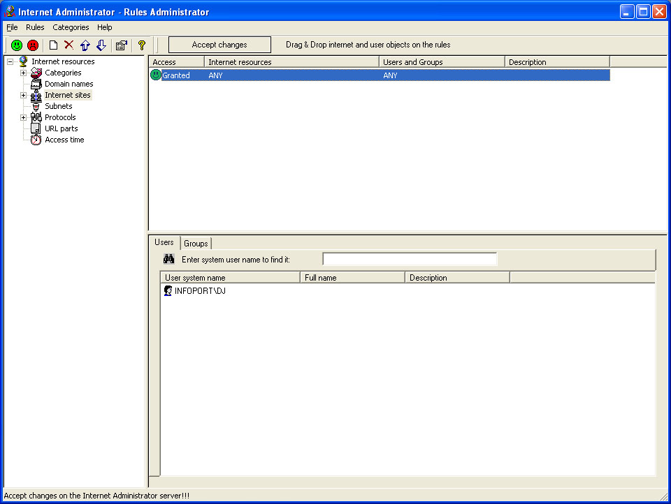Click to view Internet Administrator for Microsoft ISA Server 2.6 screenshot