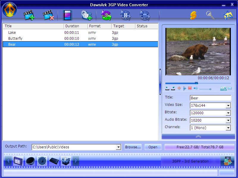 Click to view DawnArk 3GP Video Converter 1.3.21.0216 screenshot