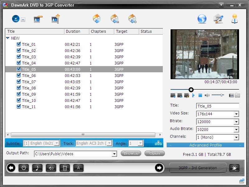 Click to view DawnArk DVD to 3GP Converter 1.4.16.0216 screenshot