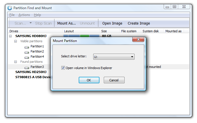 Click to view Partition Find and Mount 2.31 screenshot