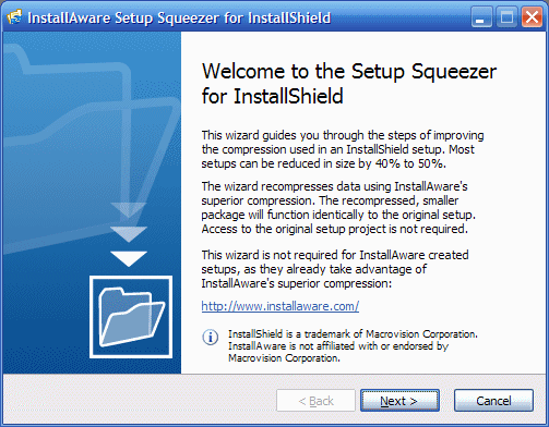 Click to view InstallAware Setup Squeezer for InstallShield 1.0 screenshot