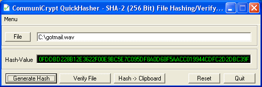 Click to view CommuniCrypt QuickHasher 1.00 screenshot