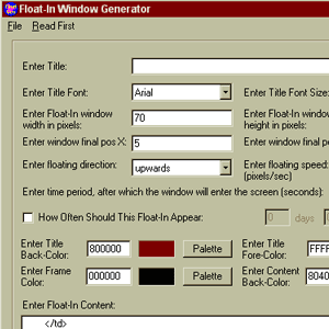 Click to view Float In Window Generator 1.0 screenshot