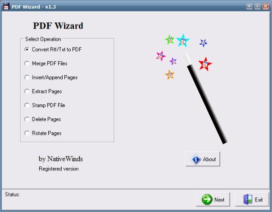 Click to view PDF Wizard 1.5 screenshot