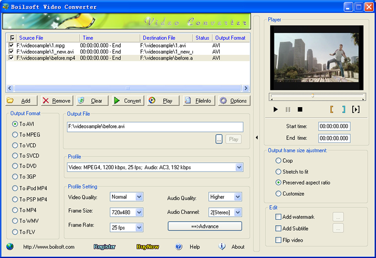 Click to view Boilsoft MPEG Converter 1.51 screenshot