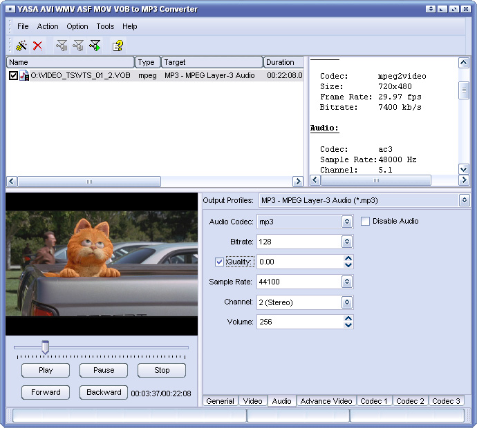 Click to view YASA AVI WMV MOV VOB to MP3 Converter 2.6.48.2639 screenshot