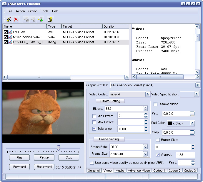 Click to view YASA MPEG Encoder 3.2.30.1253 screenshot