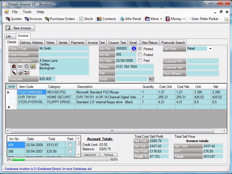 Click to view Simply Invoice Software 2.3.3.0 screenshot
