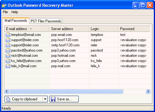 Click to view Outlook Password Recovery Master 1.0 screenshot