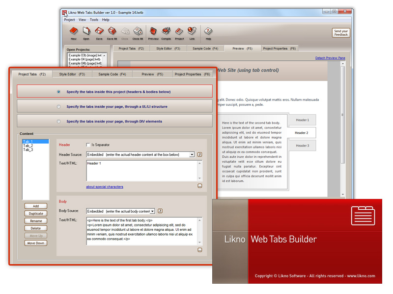 Click to view Likno Web/HTML Tabs Builder 2.1.226 screenshot