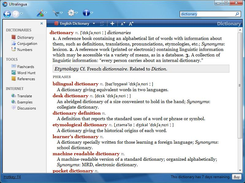 Click to view French-English Collins Pro Dictionary for Windows 7.1 screenshot
