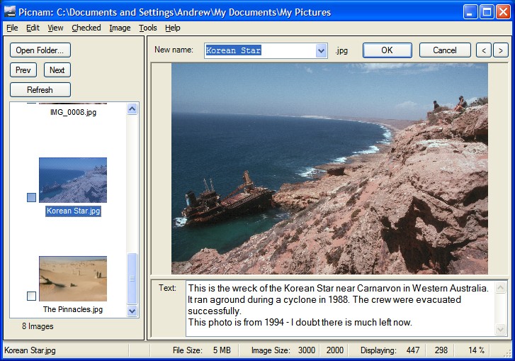 Click to view Picnam Digital Photo Renamer 2.1.1 screenshot