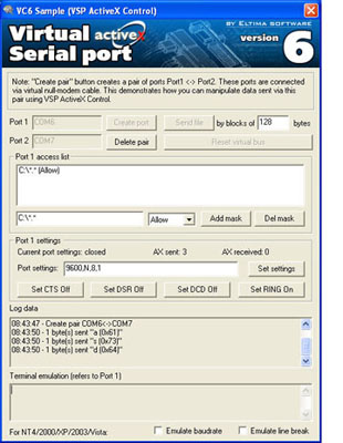 Click to view Virtual Serial Port ActiveX 6.2 screenshot