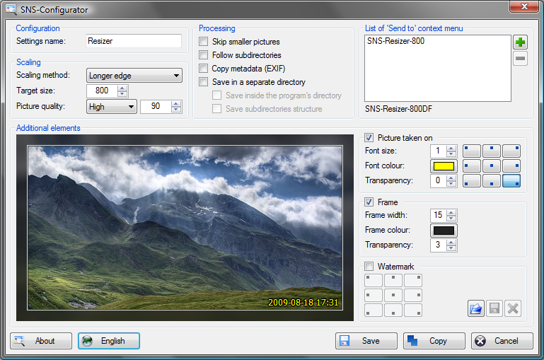 Click to view SNS-Resizer 1.7.2 screenshot