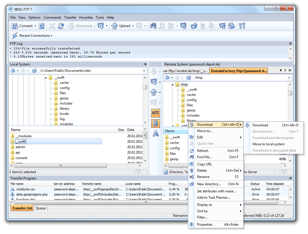Click to view WISE-FTP 7.0.4 screenshot