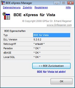 Click to view BDE eXpress for Vista 2.0 screenshot