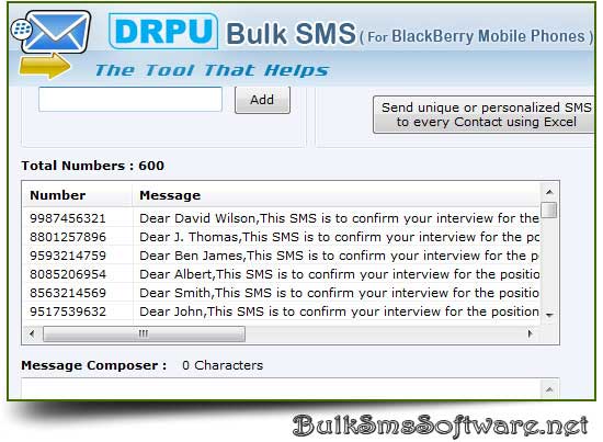 Click to view BlackBerry SMS Software 6.0.1.4 screenshot