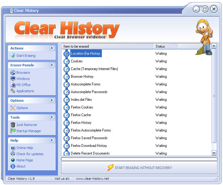 Click to view Clear History 1.9 screenshot
