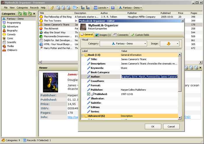 Click to view MyBookLib Organizer 1.08 screenshot