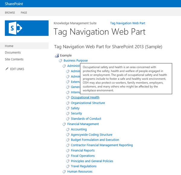 Click to view SharePoint Tag Navigation Web Part 2.6 screenshot