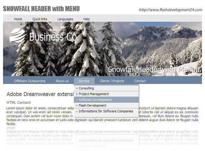 Click to view Snowfall Header with Menu DW Extension 2.0.3 screenshot