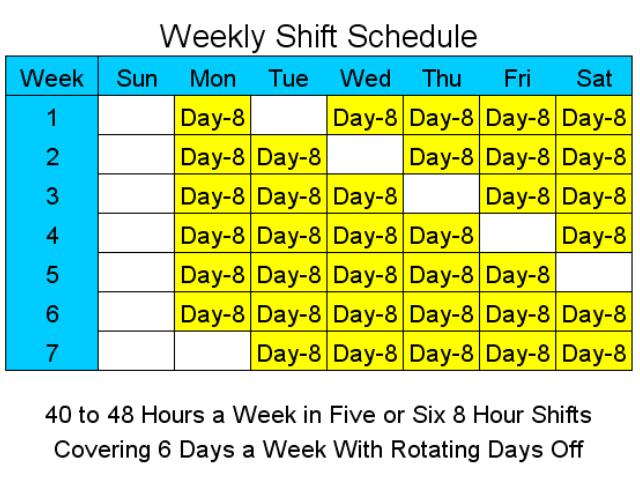 Click to view 8 Hour Shift Schedules for 6 Days a Week 2 screenshot
