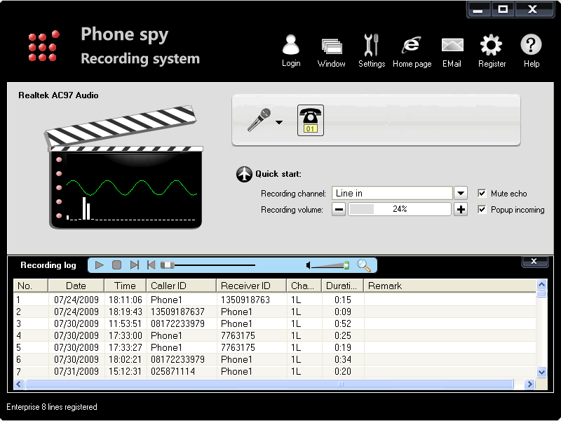 Click to view Phone spy telephone recording system 9.3.1 screenshot