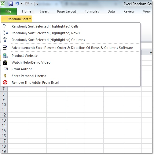 Click to view Excel Random Sort Order Of Cells, Rows & Columns S 7.0 screenshot
