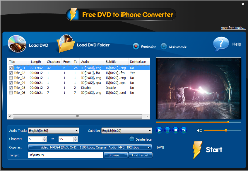 Click to view Free DVD to iPhone Converter 3.3.1 screenshot