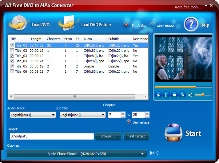 Click to view All Free DVD to MP4 Converter 5.9.8 screenshot