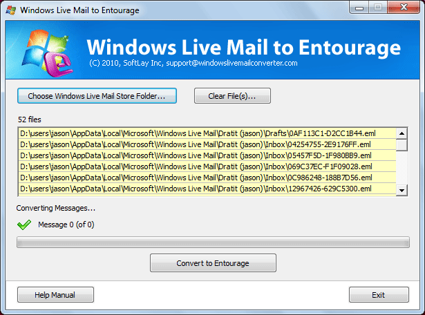 Click to view SoftLay Windows Live Mail to Entourage 1.7 screenshot