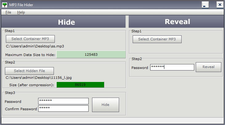 Click to view MP3 File Hider 1.3.1 screenshot
