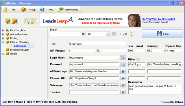 Click to view Affiliate ID Manager 1.0 screenshot