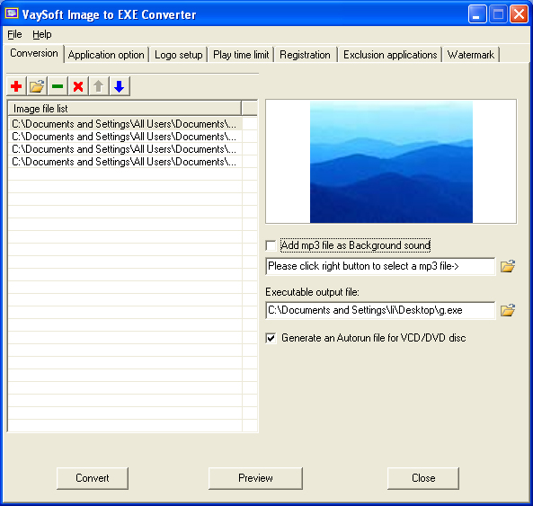 Click to view VaySoft Image to EXE Converter 4.52 screenshot