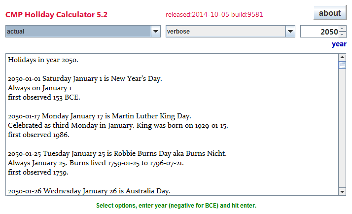 Click to view Holiday Calculator 5.1 screenshot
