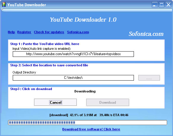 Click to view Sofonica YouTube Downloader 1.0 screenshot