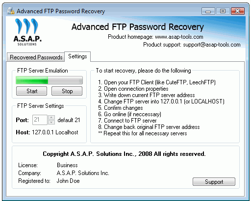 Click to view Advanced FTP Password Recovery 1.2.5.8 screenshot
