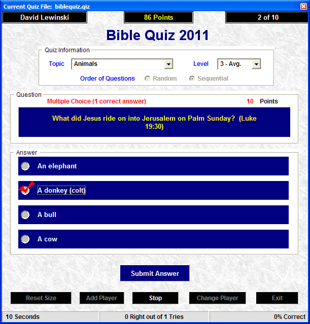 Click to view Bible Quiz 2008 Freeware 3.0 screenshot