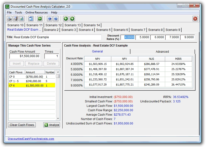 Click to view Discounted Cash Flow Analysis Calculator 2.1 screenshot