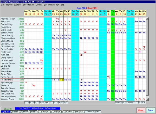 Click to view Employee Scheduling Assistant 2000 2.2 screenshot