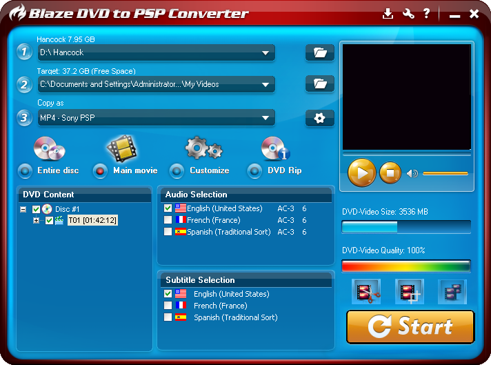Click to view BlazeVideo DVD to PSP Converter 3.0.0.3 screenshot