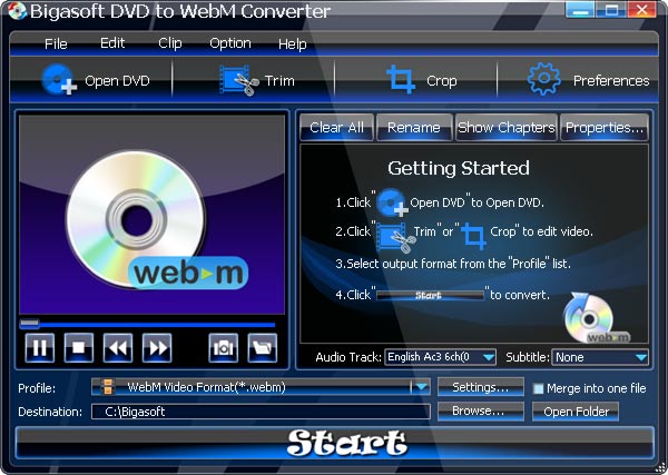 Click to view Bigasoft DVD to WebM Converter 3.1.11.4743 screenshot