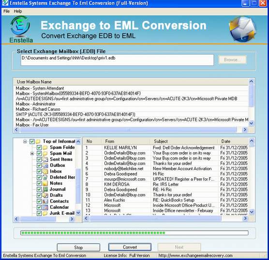 Click to view EDB to EML Conversion 1.0 screenshot