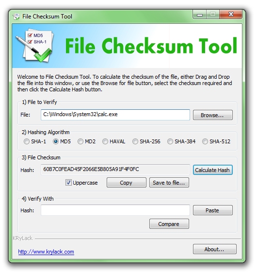 Click to view File Checksum Tool 1.23 screenshot