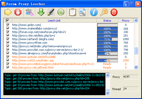 Click to view Forum Proxy Leecher 1.11 screenshot