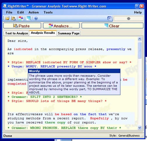 Click to view RightWriter Grammar Analysis 5.0.40.2 screenshot