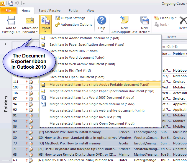 Click to view PDF/XPS Document Exporter for Outlook 5.3 screenshot